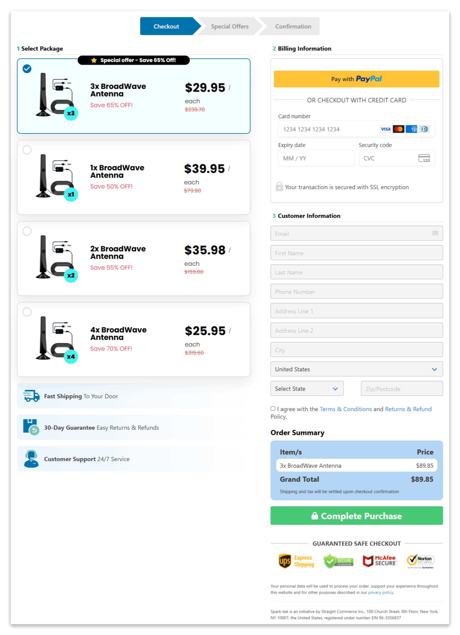 BroadWave Antenna checkout page
